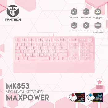 FANTECH 104 Klavišai MK853 USB Laidinio Žaidimų Mechaninė Klaviatūra Nešiojamojo kompiuterio Darbalaukio Tablet Klaviatūra, Balta Apšvietimu ir Klaviatūros Žaidėjai