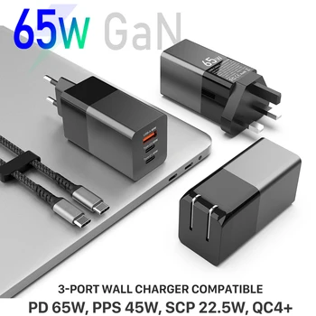 GaN 65W USB C Greitas Įkroviklis PD 3.0 QC 