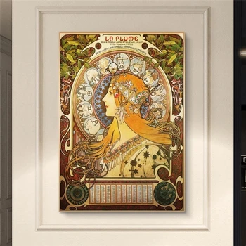 Garsaus Iliustracija Drobės Tapybos Alphonse Mucha Nouveau Moteris Plakato spauda Sienos Meno Nuotrauką Kambarį Sienų Dekoras Cuadro