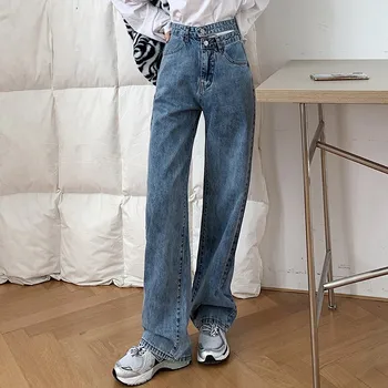 GUUZYUVIZ Abrikosų Pločio Kojų Džinsus Moteris Plius Dydis Atsitiktinis Palaidų Džinsinio audinio Kelnės Aukštu Juosmeniu Jean Kelnės Mėlynos Pantalon Jean Femme