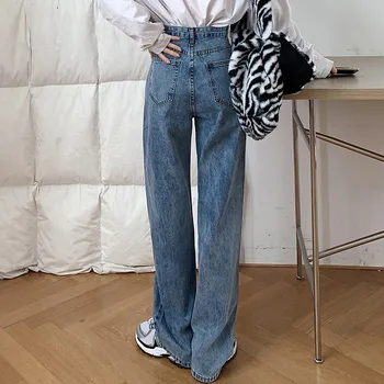 GUUZYUVIZ Abrikosų Pločio Kojų Džinsus Moteris Plius Dydis Atsitiktinis Palaidų Džinsinio audinio Kelnės Aukštu Juosmeniu Jean Kelnės Mėlynos Pantalon Jean Femme