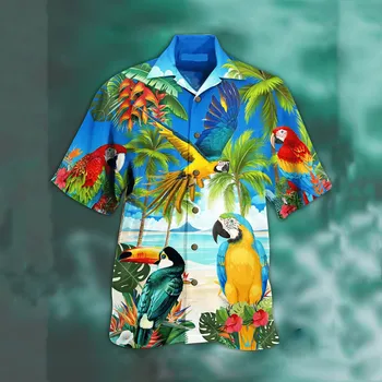 Gyvūnų Spausdinti Trumpas rankovėmis marškinėliai vyrams Laisvas Megztinis mygtuką iki marškinėliai plius dydžio havajų stiliaus viršūnes