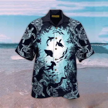 Gyvūnų Spausdinti Trumpas rankovėmis marškinėliai vyrams Laisvas Megztinis mygtuką iki marškinėliai plius dydžio havajų stiliaus viršūnes