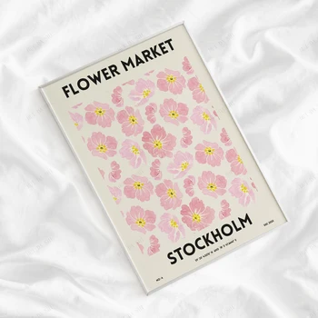 Gėlių Rinkoje – Stokholmas , Rožinė – Pilka Pastelinių Akvarelės Gėlių Spausdinti, Abstrakčių Gėlių Meno Namų Dekoro Bijūnas Drobė Spausdinimo Menas