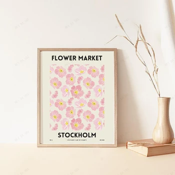 Gėlių Rinkoje – Stokholmas , Rožinė – Pilka Pastelinių Akvarelės Gėlių Spausdinti, Abstrakčių Gėlių Meno Namų Dekoro Bijūnas Drobė Spausdinimo Menas