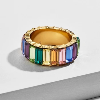 H:HYDE Rainbow Ring Plona Linija Mikro Nutiesti CZ Crystal Žiedą, Moterims, bižuterijos Dalyvavimas Vestuvių Žiedas