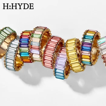 H:HYDE Rainbow Ring Plona Linija Mikro Nutiesti CZ Crystal Žiedą, Moterims, bižuterijos Dalyvavimas Vestuvių Žiedas