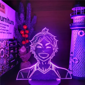 HAIKYUU KAWAII SUGAWARA 3D Iliuzija Led pagrindiniai kištukiniai naktinių lempų lizdai ANIME LEMPA, Spalva Keičiasi Lampara Namų Dekoro
