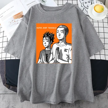 Haikyuu noya ir Tanaka Anime Spausdinimo Moterų Marškinėlius Mados Kokybės marškinėliai Paprastumo Kvėpuojantis Tshirts Vasaros Laisvi Vyrai Viršūnės