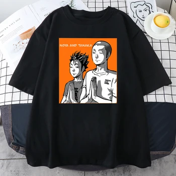 Haikyuu noya ir Tanaka Anime Spausdinimo Moterų Marškinėlius Mados Kokybės marškinėliai Paprastumo Kvėpuojantis Tshirts Vasaros Laisvi Vyrai Viršūnės