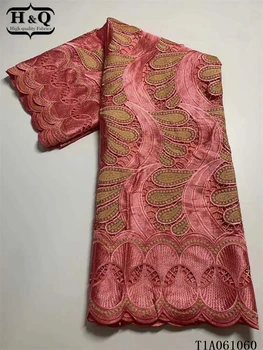 H&Q nigerijos nėrinių audinio 2021 aukštos kokybės afrikos audinio 5 metrų siuvimo suknelė hollow-out dizainas frnech laidą su akmens nėriniai