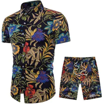 Havajų Mens Spausdinimo Rinkinys Trumpas Rankovės Vasaros Atsitiktinis Gėlių Marškinėliai Paplūdimys Dviejų dalių Kostiumas 2021 Naujas Mados Vyrų Rinkiniai, M-5XL