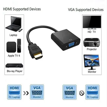 HDMI į VGA Kabelis Skaitmeninis Analoginis Konverteris HD 1080P PC Laptop Tablet HDMI Male VGA Famale Konverteris Adapteris