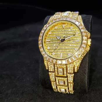 Hip-Hop MISSFOX Rolexable Datejust Lediniame Iš Deimantų Žiūrėti Vyrų Aukso Vyrai Laikrodžiai Kvarco Prabangos Prekės Vandeniui Vyrų Buss Žemyn
