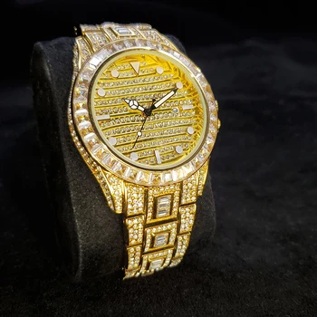 Hip-Hop MISSFOX Rolexable Datejust Lediniame Iš Deimantų Žiūrėti Vyrų Aukso Vyrai Laikrodžiai Kvarco Prabangos Prekės Vandeniui Vyrų Buss Žemyn