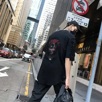 Hip-Hop, T-marškinėliai Vyrams, Harajuku Negabaritinių Viršūnes Tee Japonija Marškinėlius Streetwear Atsitiktinis Gatvės T Marškinėliai Black Punk T Marškinėliai Berniukui