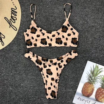 Hirigin Seksuali Moteris Leopardas Spausdinti Bikini Komplektas Paminkštinta Push up maudymosi Kostiumėliai Paplūdimio maudymosi kostiumėlį Dviejų dalių Kostiumai