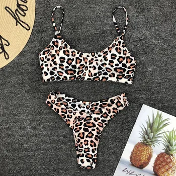 Hirigin Seksuali Moteris Leopardas Spausdinti Bikini Komplektas Paminkštinta Push up maudymosi Kostiumėliai Paplūdimio maudymosi kostiumėlį Dviejų dalių Kostiumai
