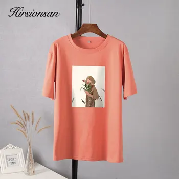 Hirsionsan Harajuku Grafinis Atspausdintas Medvilnės T Marškinėliai Moterims Korėjos Minkštas Purus Tees Estetinės Prašmatnus Tapybos Pagrindinių Moterų Viršūnių 2021