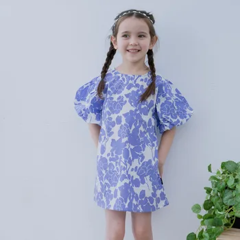 Hollead Mėlyna Sluoksniuotos Mergaičių Suknelės Atsitiktinis Mielas Gėlių Spausdinti Suknelė Medvilnės 2021 M. Vasaros Mados Mergaičių Vaikai Šalis Princesė Drabužiai