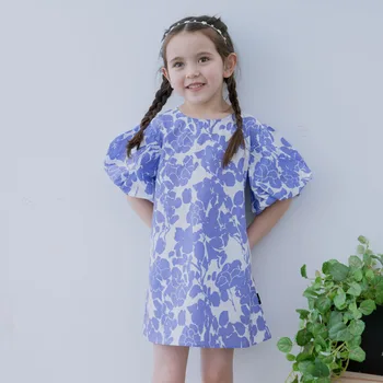 Hollead Mėlyna Sluoksniuotos Mergaičių Suknelės Atsitiktinis Mielas Gėlių Spausdinti Suknelė Medvilnės 2021 M. Vasaros Mados Mergaičių Vaikai Šalis Princesė Drabužiai