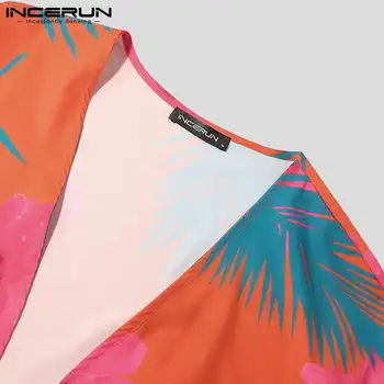 INCERUN Vyrų Havajų Marškinėliai Spausdinami Streetwear Atidaryti Dygsnio 2021 Trumpas Rankovės Kvėpuojantis Marškinėliai Beach Vacation Atsitiktinis Camisa S-3XL