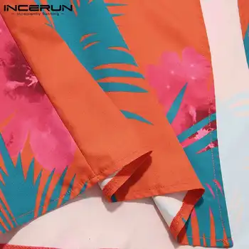 INCERUN Vyrų Havajų Marškinėliai Spausdinami Streetwear Atidaryti Dygsnio 2021 Trumpas Rankovės Kvėpuojantis Marškinėliai Beach Vacation Atsitiktinis Camisa S-3XL