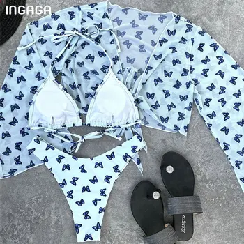 INGAGA Apynasrio Seksualus Bikini maudymosi Kostiumėliai Moterims, maudymosi kostiumėlį Aukštos Sumažinti Biquini Drugelis Maudymosi Kostiumą, 2021 Padengti Iki 3-dalių Bikini Komplektas