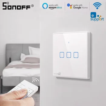 Itead Sonoff Smart home T2 T3 JK/ES/JAV 3gang Sienos Jungiklis, eWeLink Wifi+RF Nuotolinio Valdymo pultą Smart Switch Per Alexa 
