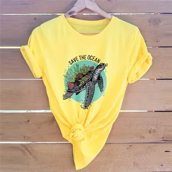 Išsaugoti Vandenyno Laiškas Spausdinti Marškinėlius Moterims T Shirt O Kaklo trumpomis Rankovėmis Tees Medvilnės Aukščiausios Grafikos Moteris Tshirts