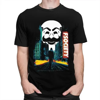 J. Robotas Tshirts Vyrai Trumpas Rankovėmis Laisvalaikio Marškinėliai Cool Fsociety Hakeris T-shirt Palaidi Tinka Medvilnės Tees Prekes