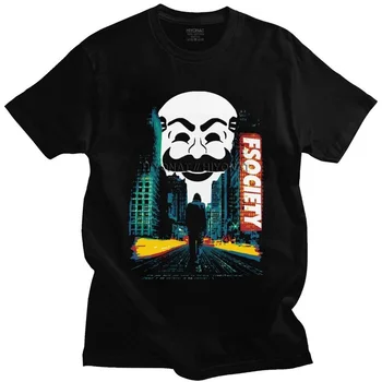J. Robotas Tshirts Vyrai Trumpas Rankovėmis Laisvalaikio Marškinėliai Cool Fsociety Hakeris T-shirt Palaidi Tinka Medvilnės Tees Prekes