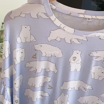 Japonija pjs polar bear spausdinti modalinis patogi pižama porų sleepwear naktiniai drabužiai