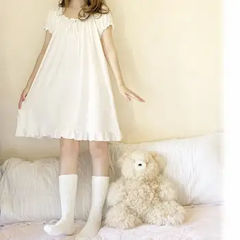 Japonijos lolita dress minkštas mergina vasaros trumparankoviai cute girl vaiskiai balta didelis iškirpte lengvas ir minkštas nightdress šalis suknelė