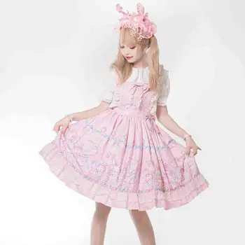 Japonijos Saldus Kawaii Jsk Lolita Triušis Saldi Arbata Šalis Vasaros Suknelė Be Rankovių Lankas Nėrinių Princess Arbatėlė Suknelės
