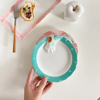 Japoniška Katės Letena Vakarienė Plokštės Pusryčiai Dėklas Handpainted Suši Patiekalas Ilgai Desertas Plokštės Indai
