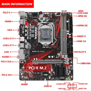 JGINYUE B85 Plokštė LGA 1150 Už I3 I5 I7 Xeon E3 1150 Procesorius DDR3 16G 1333/1 600MHZ Atmintis M. 2 NVME USB3.0 B85M-VH PLIUS
