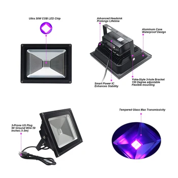Juodas UV Lemputė 10W 20W 30W Aukštos Energijos ultravioletinės LED Potvynių Šviesos DJ Disco Šalies Etapą, Lempa Lempos Šalies Neono Švytėjimas