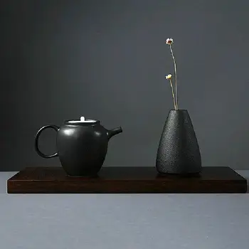Juodosios Keramikos Maža Vaza Namų Puošybai Amatų Stalo Ornamentas Paprastumo Japoniško stiliaus Apdaila