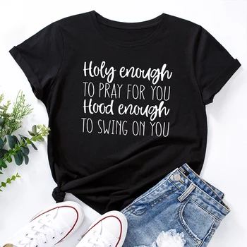 Juokinga Krikščionių Šventasis Pakankamai Melstis už Jus T-Shirt Grafikos Tees Top Marškinėliai Moterims Laiškas Spausdinti Moteris Kawaii Drabužiai