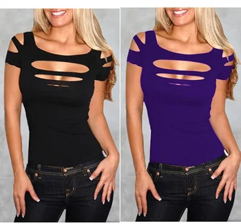 Karšto pardavimo nuskuręs stiliaus elastinga Slim Fit Seksualus universalus rodo, krūtinės naktinis klubas sexy top marškinėliai