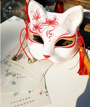 Katė Veido Plaušienos Kaukė ir Vėjo Ranka-dažytos Japonijos Fox Mask Ball Anime cosplay Rekvizitai