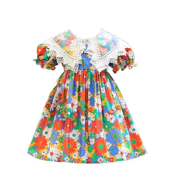 Kidswant 2021 m. Vasaros Nauji vaikiški Drabužiai Mergaitėms Baby Princess Šalis Nėrinių Turn-Žemyn Apykaklės Gėlių Suknelė Vaikams 1-6 T