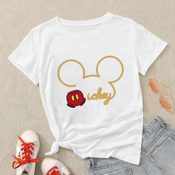 Kietas Disney Naujas Vasaros Estetinės Animacinių filmų Mickey Mouse Marškinėliai Mergina Mados Atsitiktinis Viršų Moterys Harajuku Unisex marškinėliai Moteriška Tees