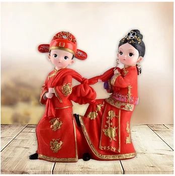 Kinų stiliaus vestuvių tortas topper figūrėlės raudona stiliaus nuotaka ir jaunikis dovanos džiaugtis vestuvių, sužadėtuvių metines prekes