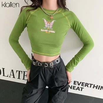 KLALIEN mielas pokemon animacinių filmų moterų marškinėliai ilgomis rankovėmis rudenį liesas medvilnės viršuje atsitiktinis streetwear laukinių paprasta estetinės marškinėliai