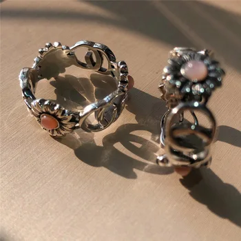 Klasikinis gėlių sterlingas sidabro žiedo G; žavesio pasaulio ir madingi gėlių ir laiškų; gryno sidabro žiedas; mikro-etiketė