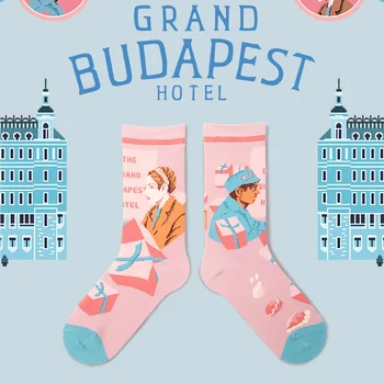Kojinių Moterims, Animaciją, Iliustracijas Moteris Kojinės Kūrybos Atsitiktinis Ponios Sox Budapest Hotel Spausdinti Medvilnės Pavasarį, Rudenį Calcetines
