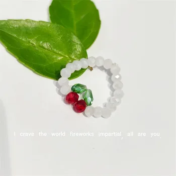 Korėjos Gėlavandenių Perlų Kristalų Zawalcowany Skaidrų Žiedą, Moterims Mergina Mados Prabangių Vaisių Vyšnių Lankstus Piršto Žiedas Papuošalai