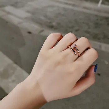 Korėjos versija prabanga sidabruotas atidaryti nagų žiedas moterų mados rose gold rodomojo piršto žiedą asmeninį žiedas